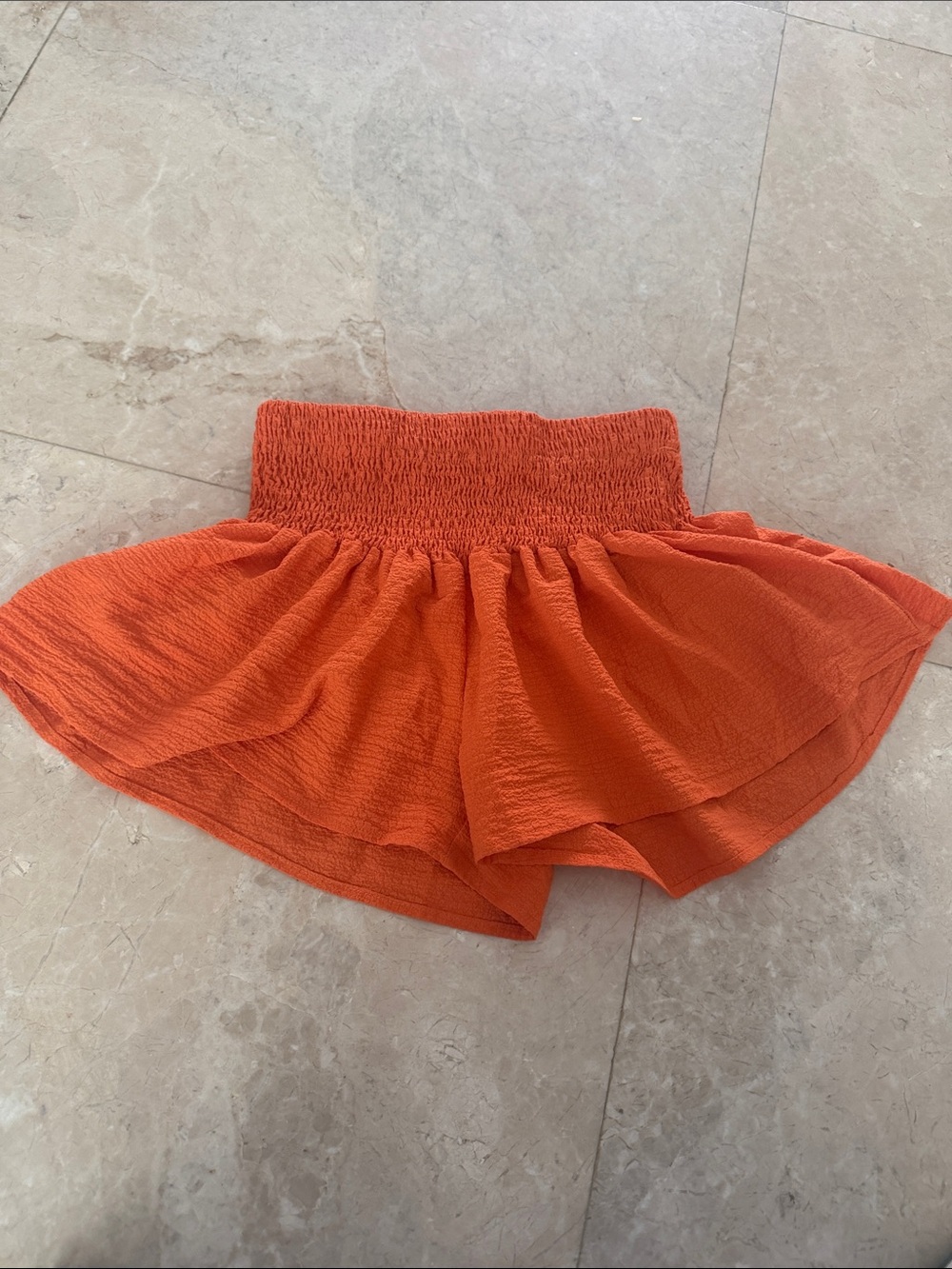 SHEIN Orange Smocked Waist Ruffle Shorts
